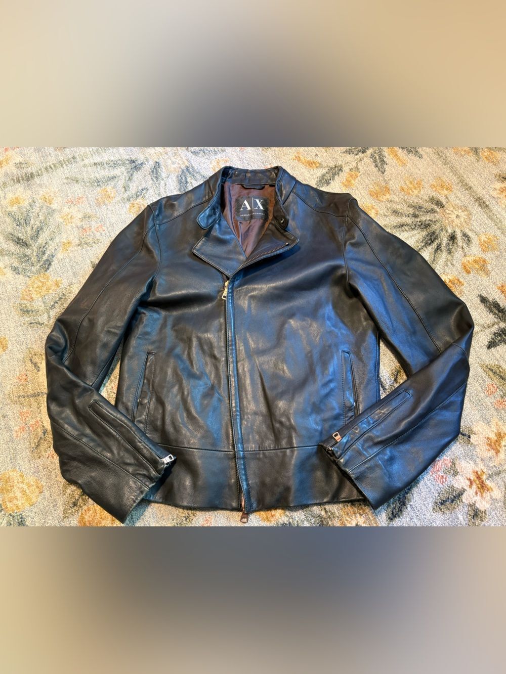 Armani Exchange Lambskin leather moto jacket asymmetrical zip SAMPLE
